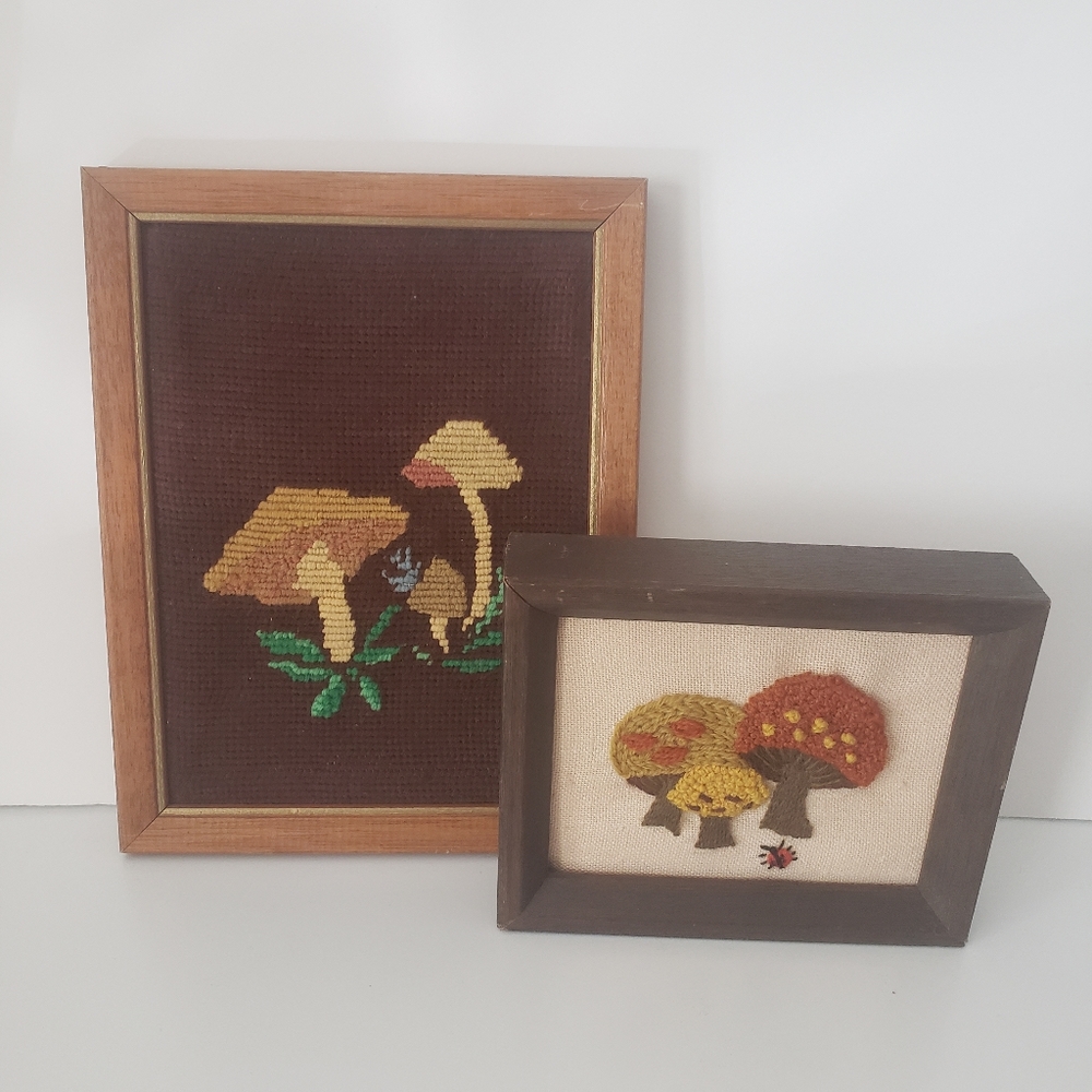 Vintage Mushroom Ladybug Wall Decor Art Embroidery Cross Stitch